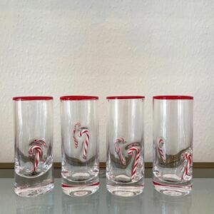 Set of 4 Candy Cane Shot Glasses 4in Christmas Holiday Barware New